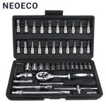 46pcs CRV Alloy Ratchet Wrench Set Steel Mirror Socket Combination Kit Extension Hex Car Auto