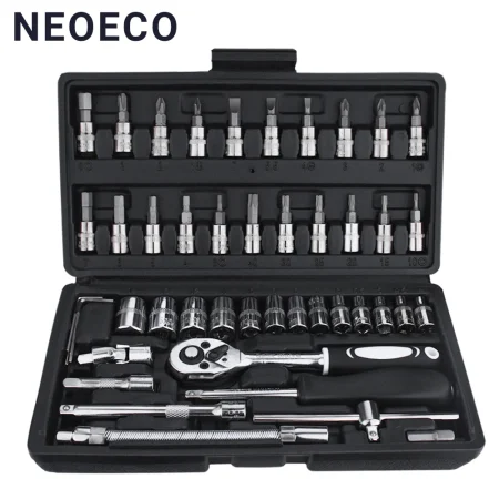 46pcs CRV Alloy Ratchet Wrench Set Steel Mirror Socket Combination Kit Extension Hex Car Auto