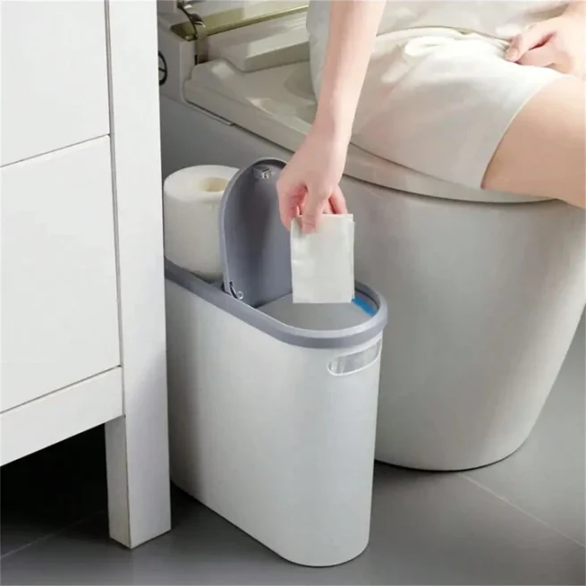 Stylish Press Type Bathroom Trash Can, Space Saving Gap Design, Stylish Trash Can with Lid, Essential Household Cleaning Tool, 10L