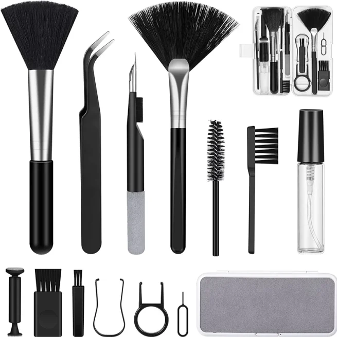 18 in 1 Computer Keyboard Cleaner Kit Phone Tablet Camera Screen Cleaning Tools Earphone Clean Brush Keycap Puller Phone Holder