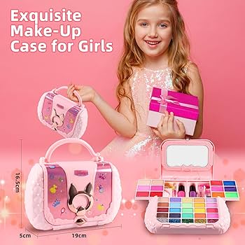 Washable Cosmetic Toys Set with Mirror Makeup Kit Small Bag Non-toxic and Safe Girls Birthday Gifts Kids Beauty