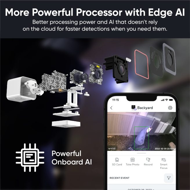 WYZE-V3 Pro Color Night Vision Camera, Built-in Edge Ai, Spotlight and Siren, Compatible with Alexa and Google, USB Color Black
