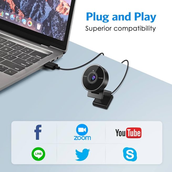 1080P Full HD USB Webcam with Microphone and Privacy Cover for Computer PC Laptop 70° View