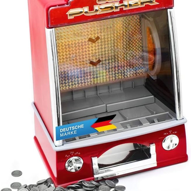 Coin Pusher Miniature Arcade Game - Replica Classic Penny & Dime Dozer Table or Bar Top Prize Vending Machine for Kids and Adults