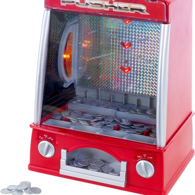 Coin Pusher Miniature Arcade Game - Replica Classic Penny & Dime Dozer Table or Bar Top Prize Vending Machine for Kids and Adults