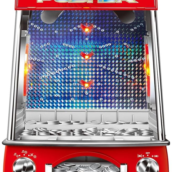 Coin Pusher Miniature Arcade Game - Replica Classic Penny & Dime Dozer Table or Bar Top Prize Vending Machine for Kids and Adults