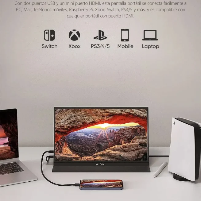 ARZOPA-Portable Monitor, Monitors for Laptop, Mac, Switch, Xbox, Phone, PS4, PC, USB C, HDMI