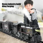 B/O Railway Classic Freight Train Set Passenger Water Steam Locomotive Playset with Smoke Simulation Electric Train Black