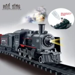 B/O Railway Classic Freight Train Set Passenger Water Steam Locomotive Playset with Smoke Simulation Electric Train Black