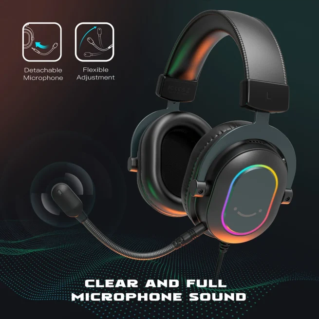 Fifine - Dynamic RGB Gaming Headphones with Mic, Over-Ear Headphones, 7.1 Surround Sound, PC, PS4, PS5, 3 EQ Options, Game
