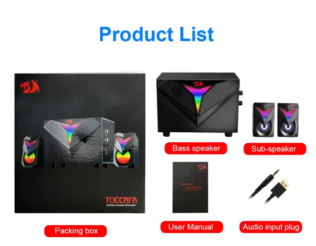 REDRAGON - Heavy Duty Speakers, Computer Soundbar, PC Speakers, Stereo Surround Music, RGB 2.1