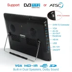 Mini Digital Analog Television for Small Car, Portable HD TV, DVB-T2 ATSC, MP4, AC3, HDin Monitor for PS4, D14, 14 inch, New