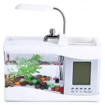 Mini USB Desktop Aquarium LED Lamp, LCD Display, Fish Tank Clock, Black, White