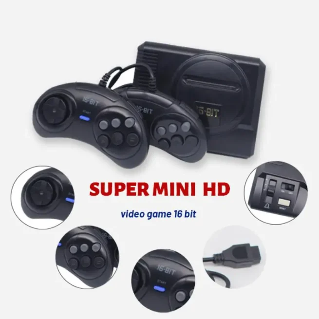 Super MINI 16 bit Video Game Console Built in 208 Classic Game Home Retro Game Console Wired Gamepad For MD208 Game