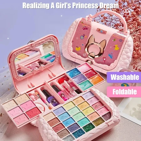 Washable Cosmetic Toys Set with Mirror Makeup Kit Small Bag Non-toxic and Safe Girls Birthday Gifts Kids Beauty