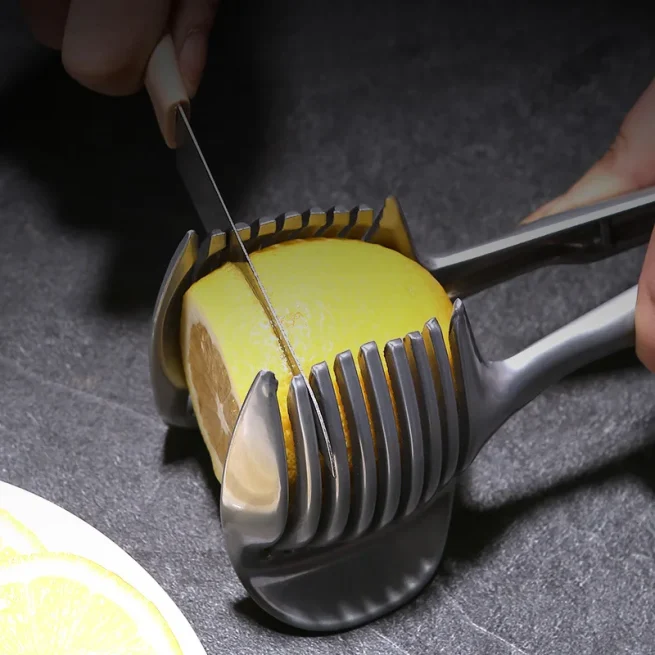 Stainless Steel Handheld Kitchen Slicer, Orange Lemon Slicer, Tomato Cutting Clip, Fruit Slicer, Onion Cutter