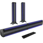 PERKEO - Home Theater TV Sound Bars, Built-in Dual Subwoofers, 4 Speakers, 3D Stereo Surround, Bluetooth Speaker System, 25"