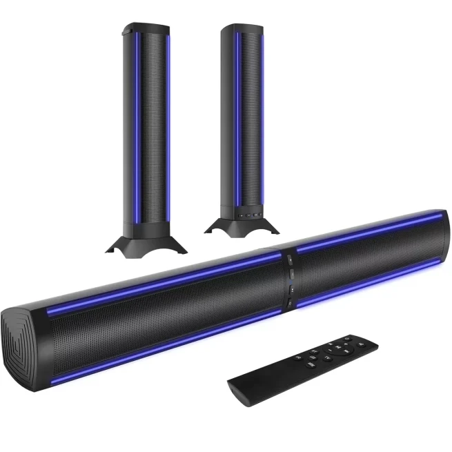 PERKEO - Home Theater TV Sound Bars, Built-in Dual Subwoofers, 4 Speakers, 3D Stereo Surround, Bluetooth Speaker System, 25"
