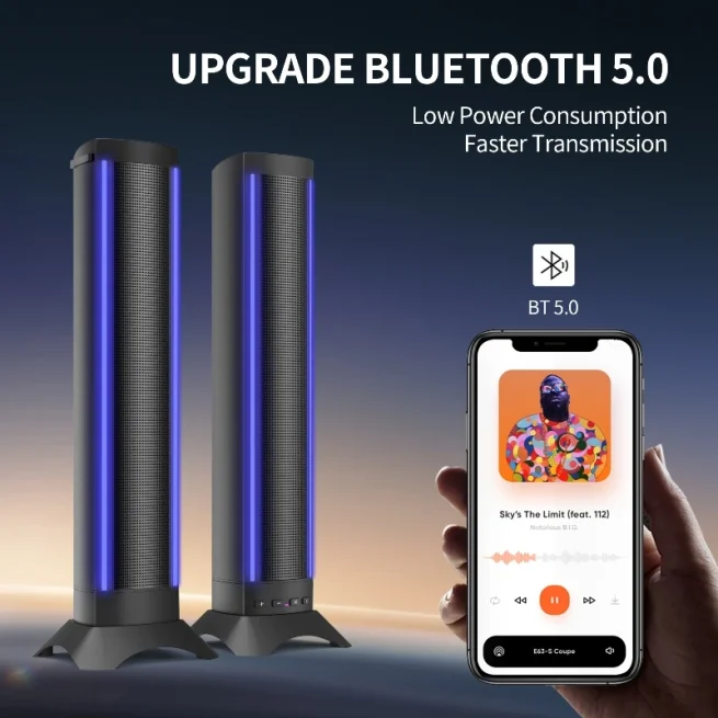 PERKEO - Home Theater TV Sound Bars, Built-in Dual Subwoofers, 4 Speakers, 3D Stereo Surround, Bluetooth Speaker System, 25"