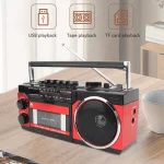 Portable Vintage Retro USB Multiband Radio Stereo, Bluetooth Boombox, MP3 Audio Cassette, Tape Recorder, AM FM SW
