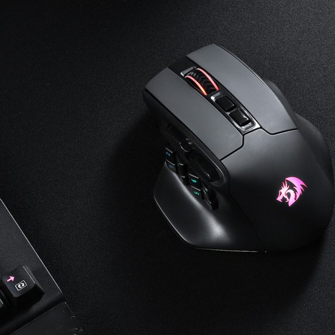 Redragon-M811 Pro Wireless Gaming Mouse, 15 Programmable Buttons, RGB Gamer Mouse, Macro Keys color black
