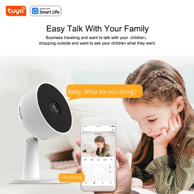 Tuya Smart Home Security Camera with Motion Tracking, Real-time App Alerts, Two-Way Audio, Baby & Pet, HD, Wi-Fi, 1080p