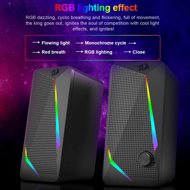REDRAGON-RGB Gaming Speakers, Waltz GS510, 3.5mm Aux 2.0, Stereo Surround Sound Bar for Computer, Desktop Black