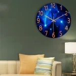 Geometric Elements Wall Clock, Dark Blue, Thickened Tempered Glass, Quartz Silent Movement, Living Room