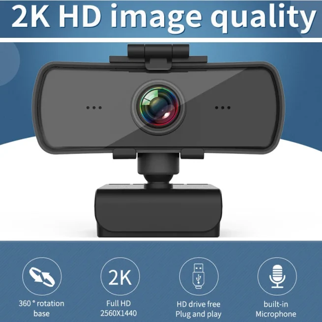 USB HD Webcam with Built-in Microphone, 2K, 2040x1080, 30fps, Web Cam, Camera for Desktop, Laptops, Gaming, PC