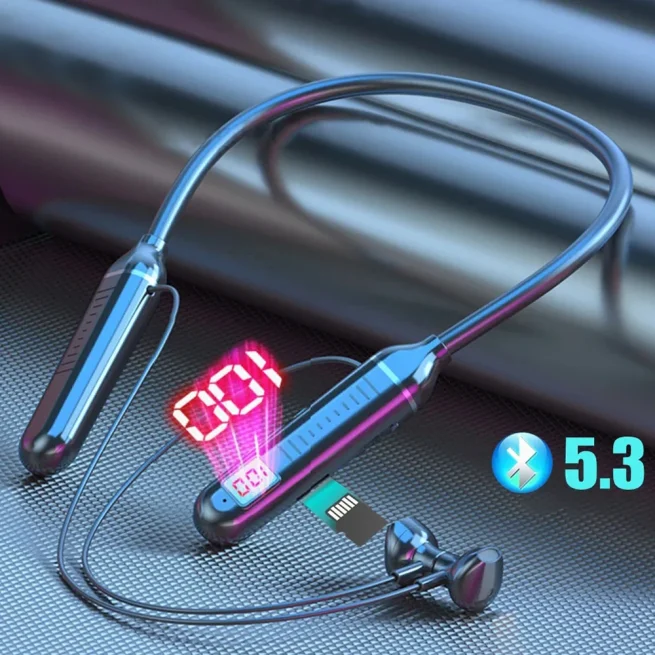 Wireless Bluetooth Headphones, 5.3 Neckband Headphones, Gaming LED Display, Stereo Sports Headset, Magnetic Waterproof