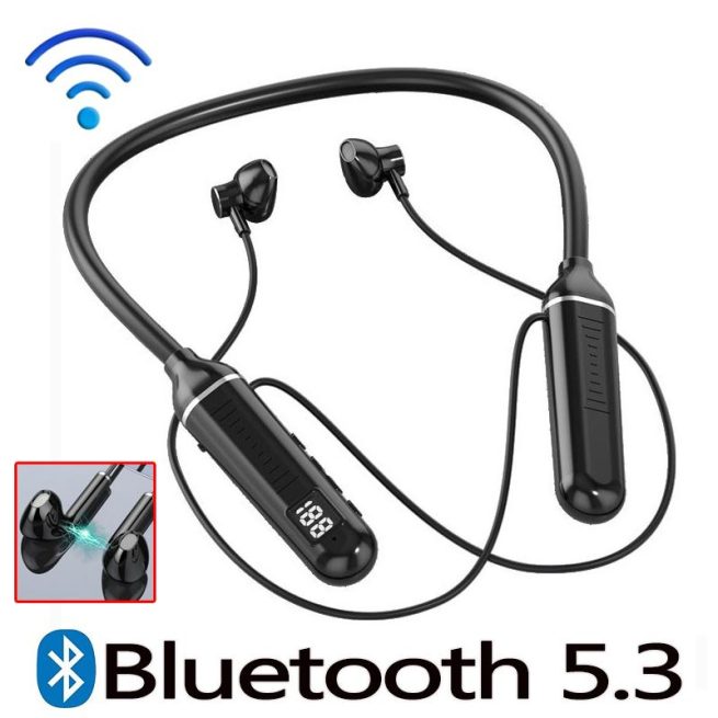 Wireless Bluetooth Headphones, 5.3 Neckband Headphones, Gaming LED Display, Stereo Sports Headset, Magnetic Waterproof