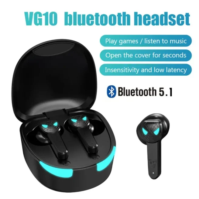 TWS Wireless Bluetooth Earbuds with Mic, Noise Canceling Headphones, LED Display, Gaming Headphones, VG10