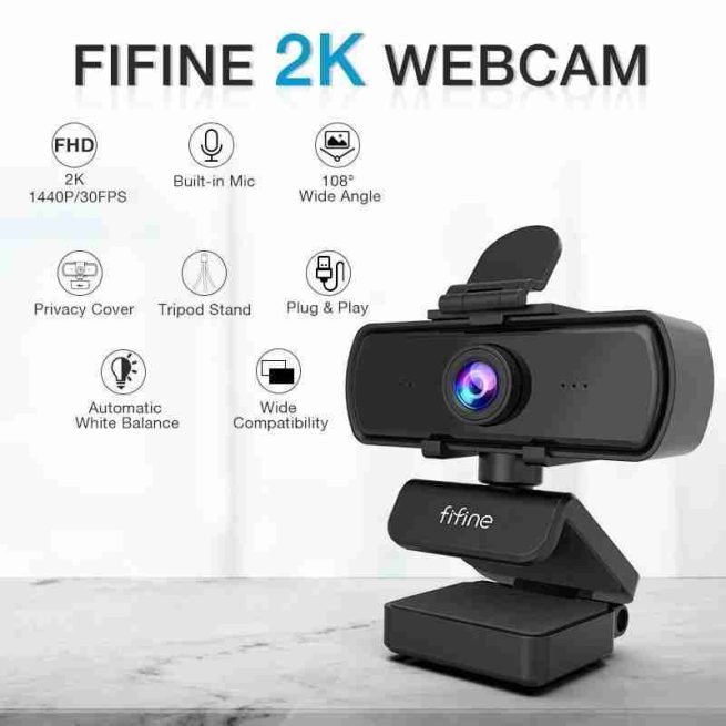 FIFINE-Full HD Webcam with Microphone and Tripod, 1440p, PC, USB, Desktop, Laptop, Live Streaming, Video, Calling-K420