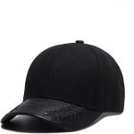 Wuaumx Men's Baseball Cap PU Leather Black Bone Snapback Cap Hip Hop
