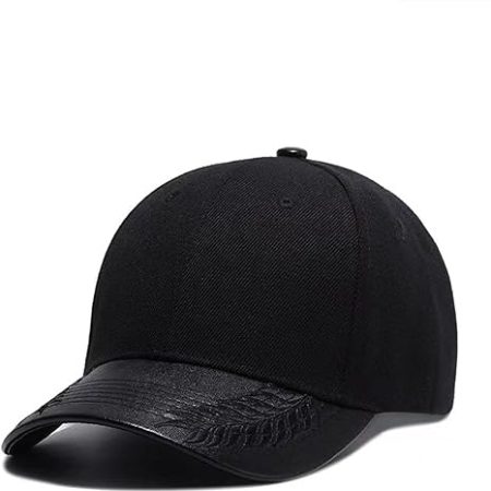 Wuaumx Men's Baseball Cap PU Leather Black Bone Snapback Cap Hip Hop