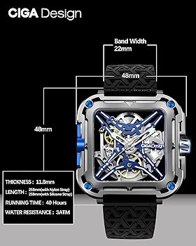 CIGA Design-2024 Men's Titanium Watch Automatic Movement X Series Skeleton Mechanical Wristwatches Nylon Silicone Two Straps