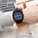 Black Band Sport Quartz Watches for Men and Women, Square Wristwatch, Casual Couple Watch