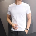 Men's Round Neck Dress Shirts White Black Short Sleeve Loose Monochrome Fashion Casual Pullover Men's Clothing