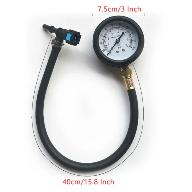 Fuel Pressure Test Kit with Valve for Car, Pump Pressure Tester, Quick Connect, 0-100PSI Gauge, 6.3 7.89 9.49