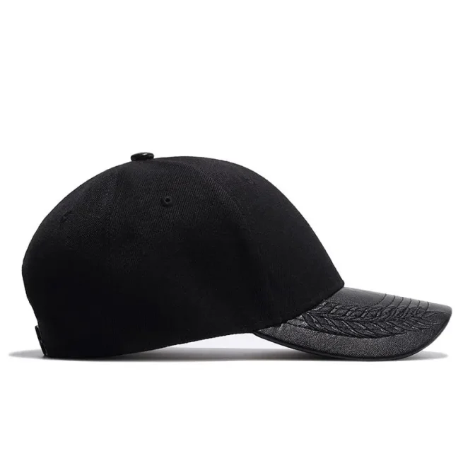 Wuaumx Men's Baseball Cap PU Leather Black Bone Snapback Cap Hip Hop