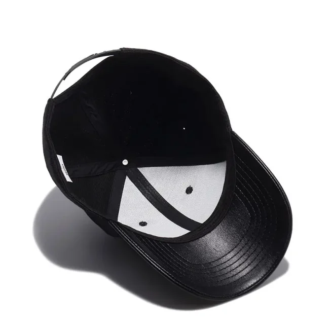 Wuaumx Men's Baseball Cap PU Leather Black Bone Snapback Cap Hip Hop