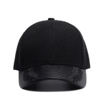 Wuaumx Men's Baseball Cap PU Leather Black Bone Snapback Cap Hip Hop