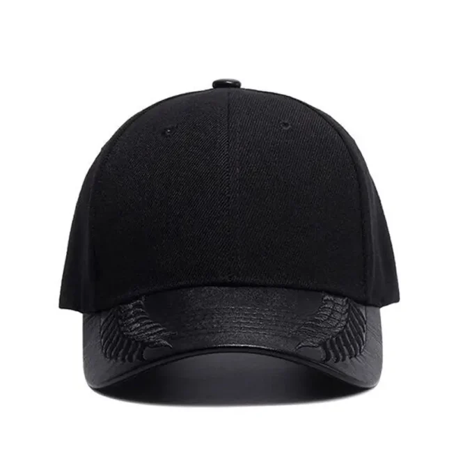 Wuaumx Men's Baseball Cap PU Leather Black Bone Snapback Cap Hip Hop