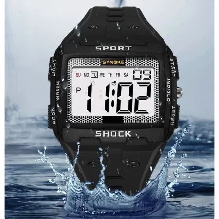 SYNOKE-Men's Sports Electronic Watch Waterproof Night Glow Large Screen Square Student Outdoor Running Camping Watch New