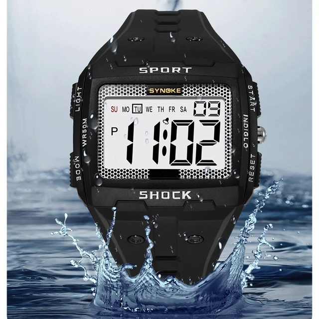 SYNOKE-Men's Sports Electronic Watch Waterproof Night Glow Large Screen Square Student Outdoor Running Camping Watch New
