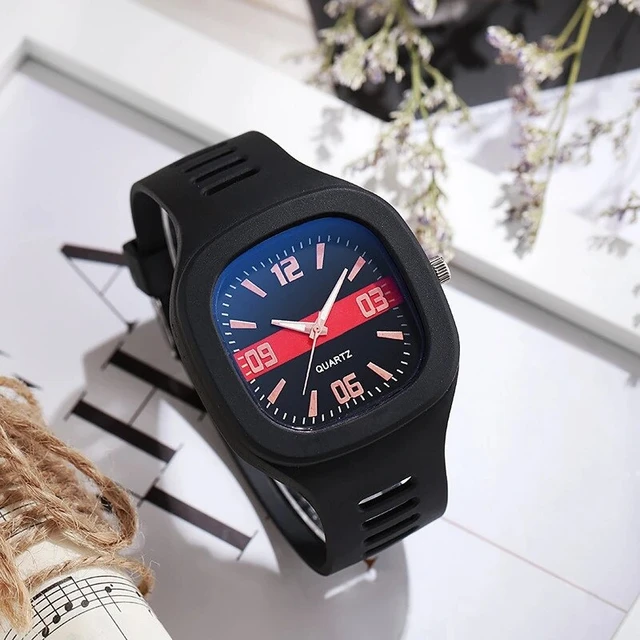 Black Band Sport Quartz Watches for Men and Women, Square Wristwatch, Casual Couple Watch