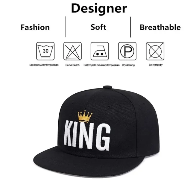 Unisex Crown King Embroidery Hip-hop Hats, Adjustable, Casual Baseball Caps, Sunscreen Hat, Outdoor, Spring, Autumn