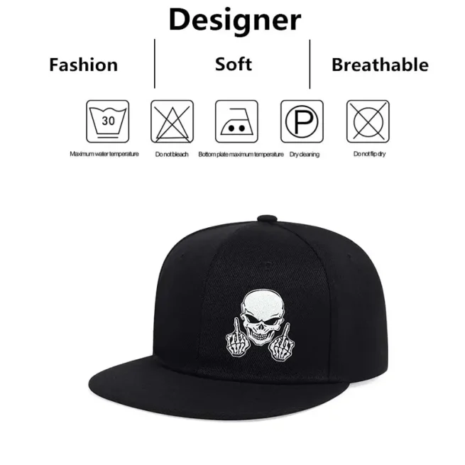 Unisex Skeleton Embroidery Hip-Hop Hats, Adjustable Baseball Caps, Sunscreen Hat, Casual, Outdoor, Spring, Autumn
