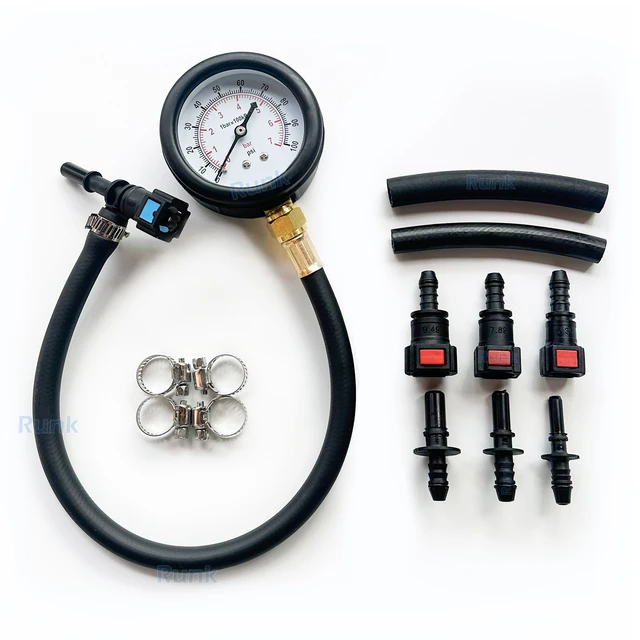 Fuel Pressure Test Kit with Valve for Car, Pump Pressure Tester, Quick Connect, 0-100PSI Gauge, 6.3 7.89 9.49