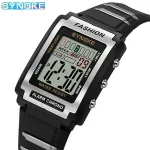 SYNOKE-Men's Rectangular Sports Electronic Watch, Night Light, Large Screen, Alarm Clock, Retro Trend, Waterproof, 50m